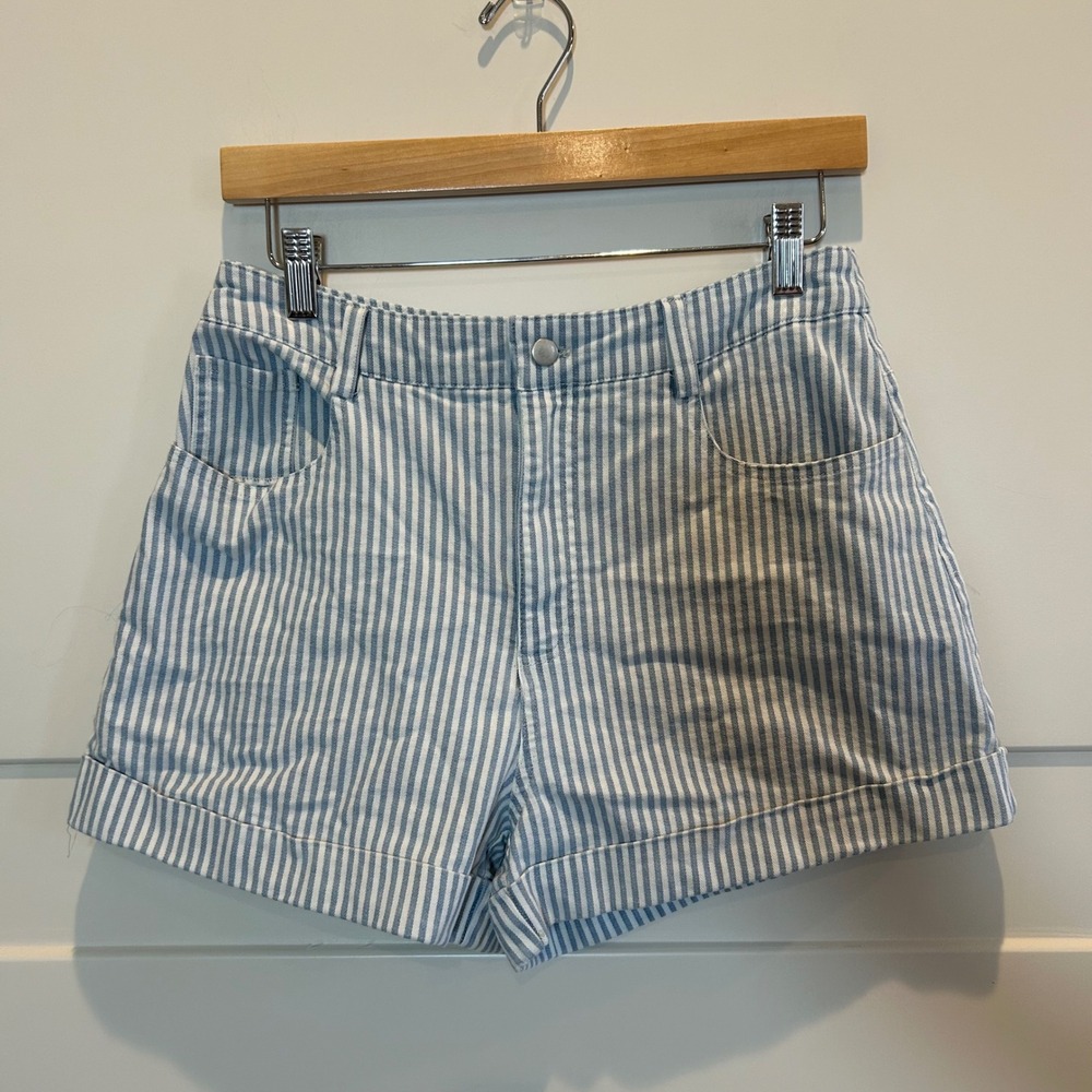 Francesca's‎ Harper Heritage Blue Stripe High Waisted Denim Shorts Size 26